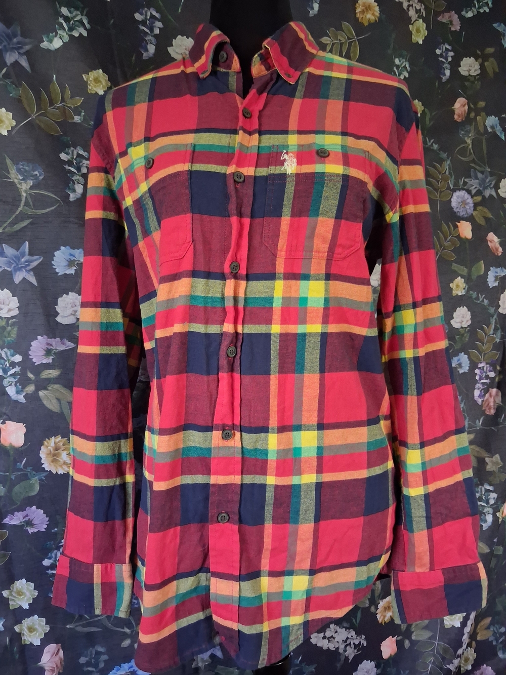 U.S. Polo Assn. Men's Red Multi-Color Plaid Button-Up Shirt